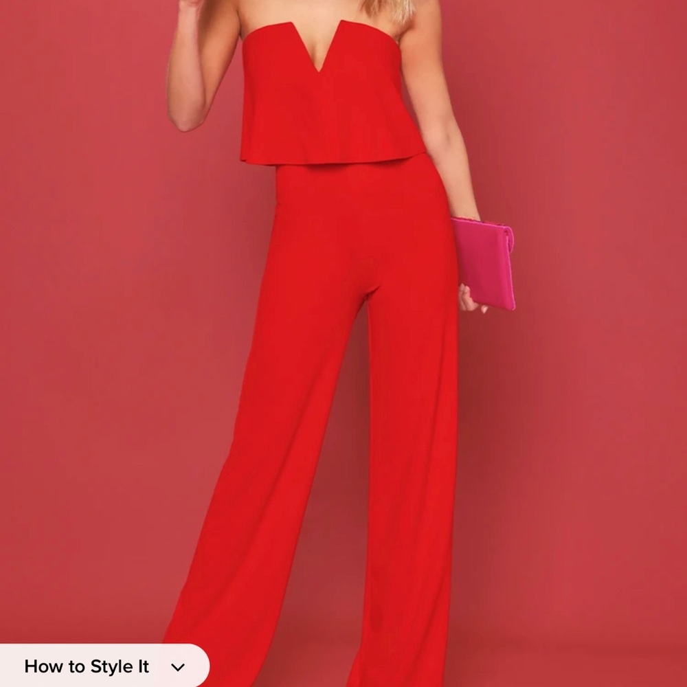 Red Strapless Jumpsuit